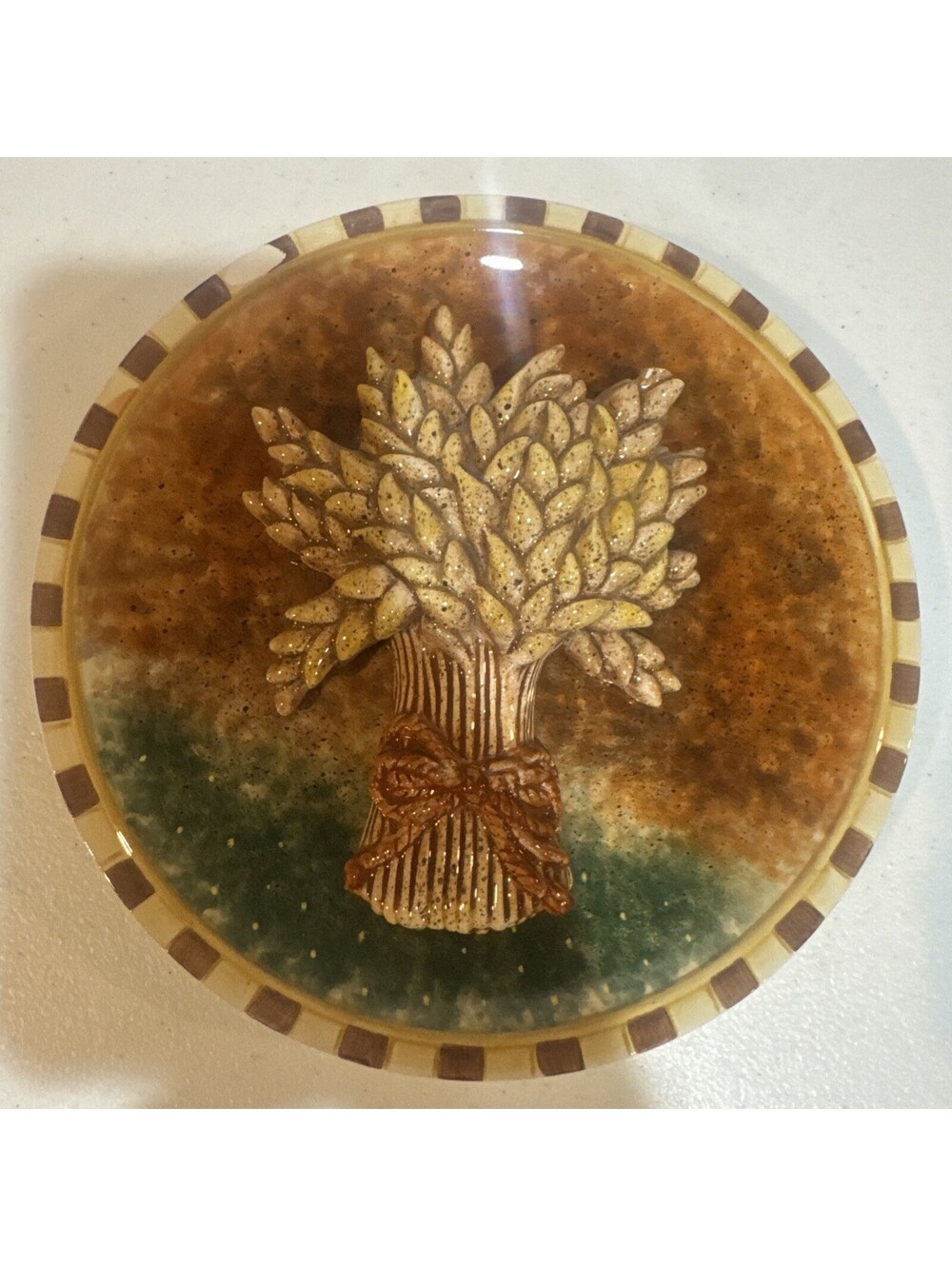1980s Glazed Porcelain 3D Plate Italian Wheat